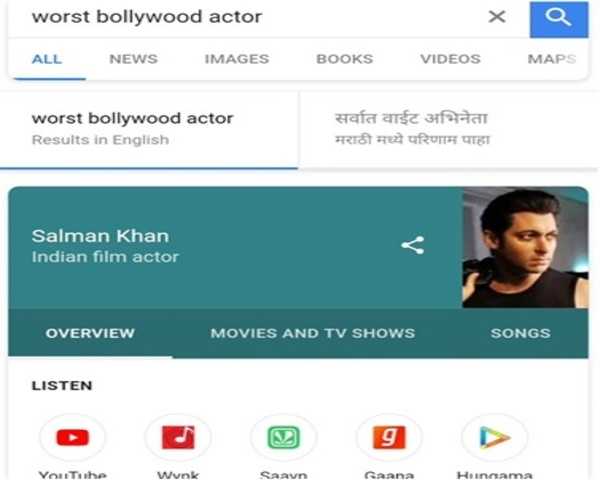 Google ‘shows’ Salman Khan as ‘worst Bollywood actor’