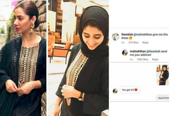 Mahira Khan’s black dress is the talk of the town; a fan asks Mahira to give that dress to her