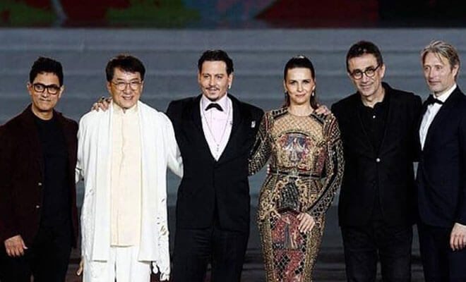 Aamir Khan, Jackie Chan and Johnny Depp on stage together at Film Festival