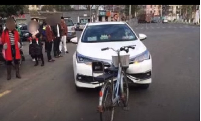 Watch: Bicycle destroys car; remains intact after crash