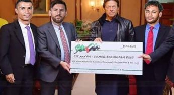 When did Ronaldo, Messi, Neymar Jr. gave PM a cheque for dam fund?