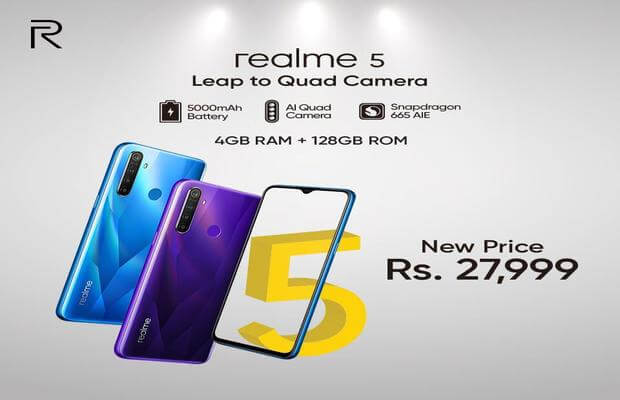 Realme 5 4GB RAM + 128 GB ROM variant is now available at Rs. 27,999/-