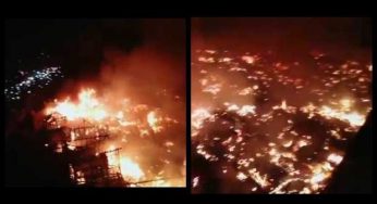 Massive fire engulfs slum located at Karachi’s Teenhatti area