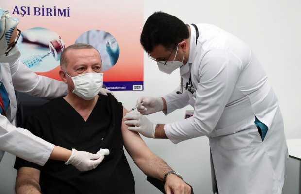 Turkish President Recep Tayyip Erdogan receives first dose of COVID-19 vaccine