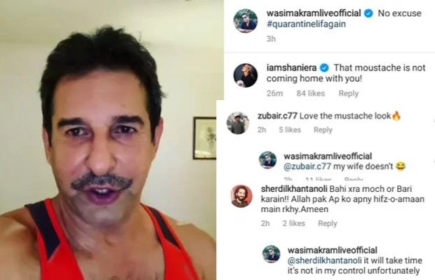 Wasim Akram’s quarantine moustache disapproved by wife Shaniera