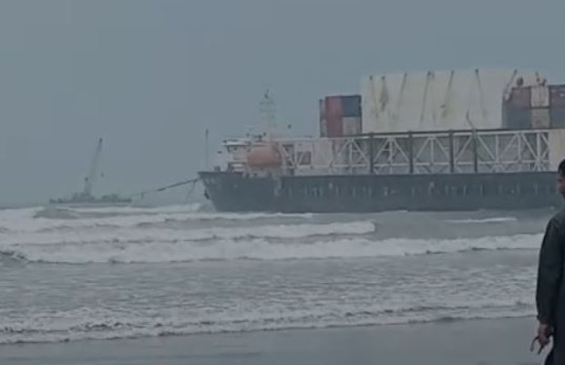 Stranded cargo ship