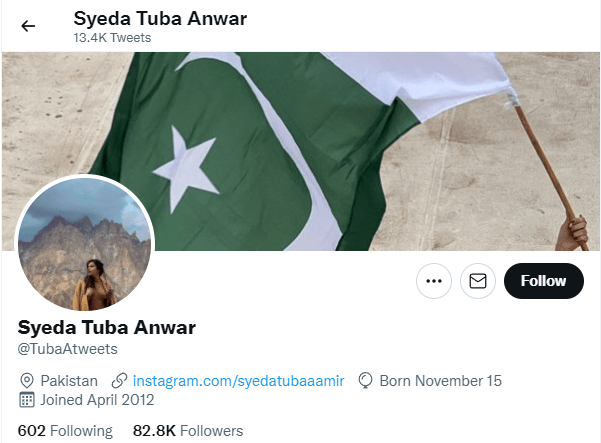 Syeda Tuba Anwar Twitter 