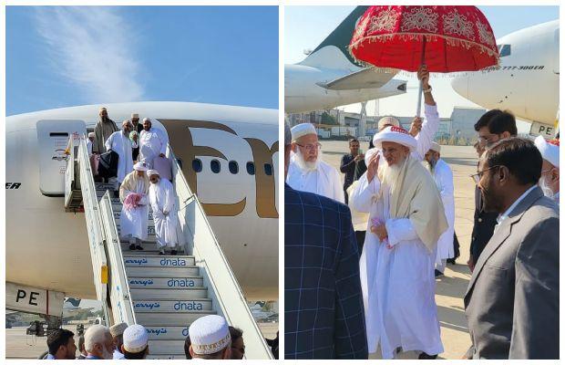 The spiritual leader of Dawoodi Bohra Jamaat Syedna Mufaddal Saifuddin reaches Karachi