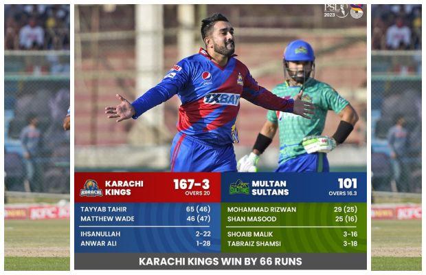 Karachi Kings register second win in PSL8 by defeating Multan Sultans by 66 runs