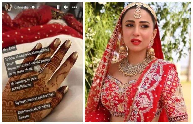 Ushna Shah hits back at trolls criticizing her wedding dress