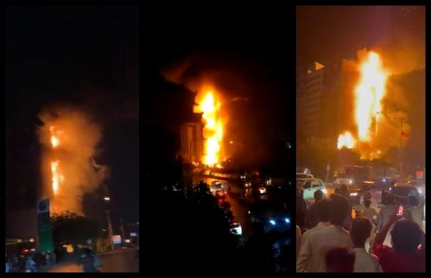 Horrible fire engulfs a 16-storey building on Karachi’s main artery Shahrah-e-Faisal