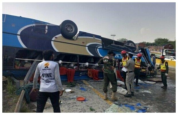 At least 12 killed, 25 injured in a bus accident near Kallar Kahar on Islamabad-Lahore motorway