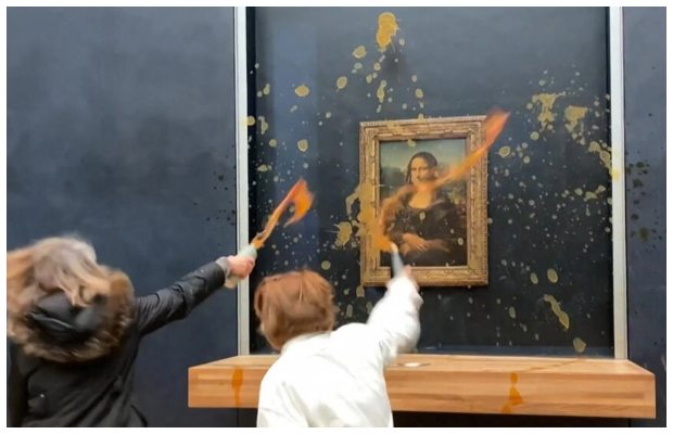 Climate activists target the Mona Lisa by throwing soup in Louvre Museum in Paris
