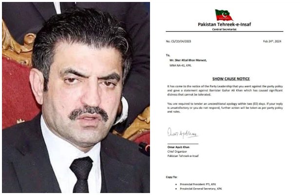 PTI serves a show cause notice to Sher Afzal Marwat